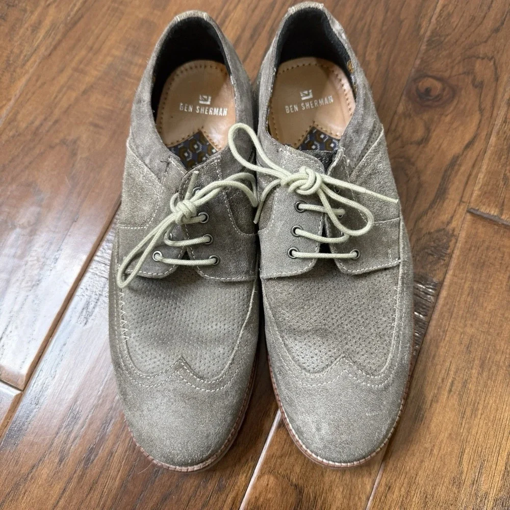 Ben Sherman Oxford Leather Wingtip Derby Dress Shoes Mens 8.5 Brown Office Suede